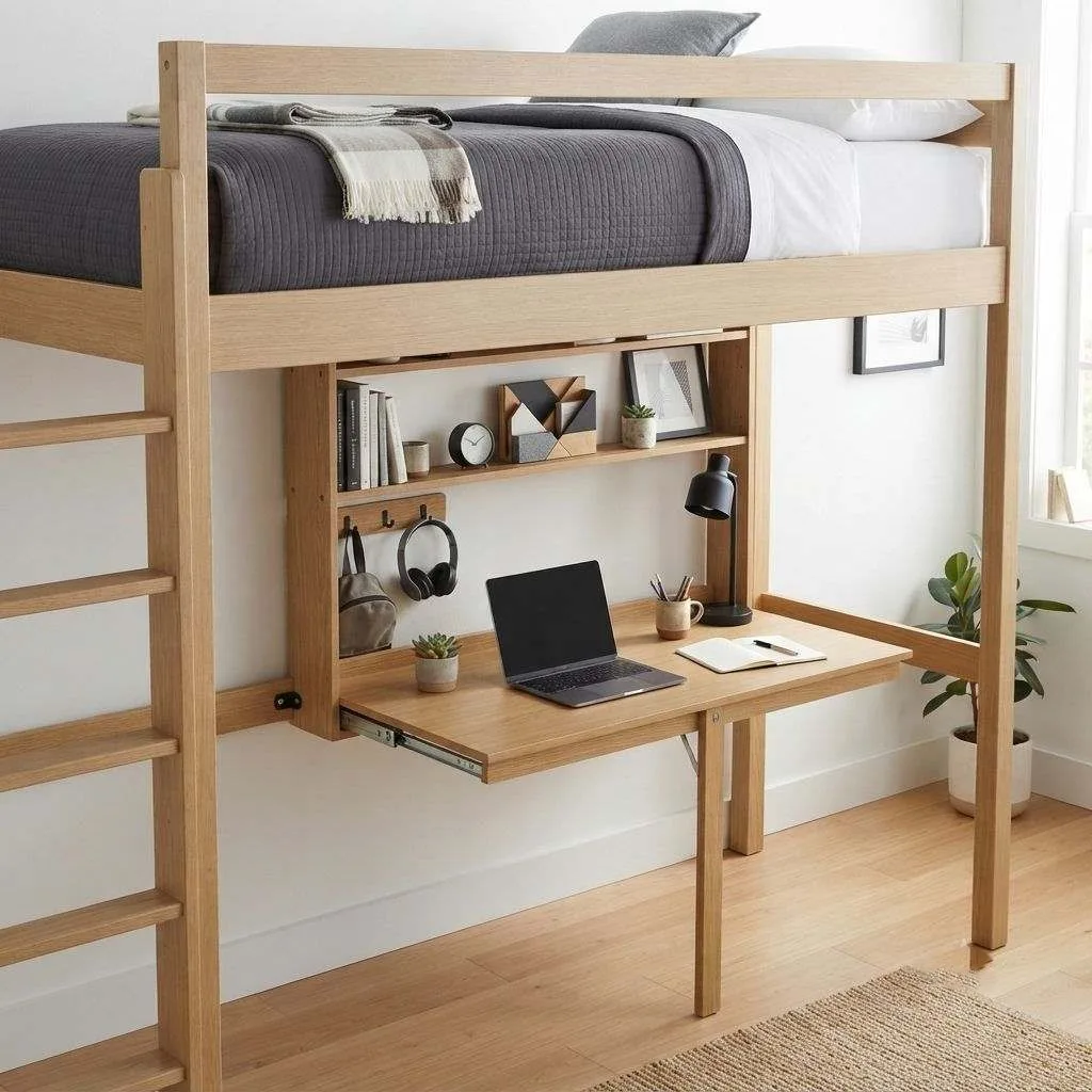15 Lofted Dorm Bed Ideas to Maximize Your Space 9 The Murphy Desk Fold-Away Concept