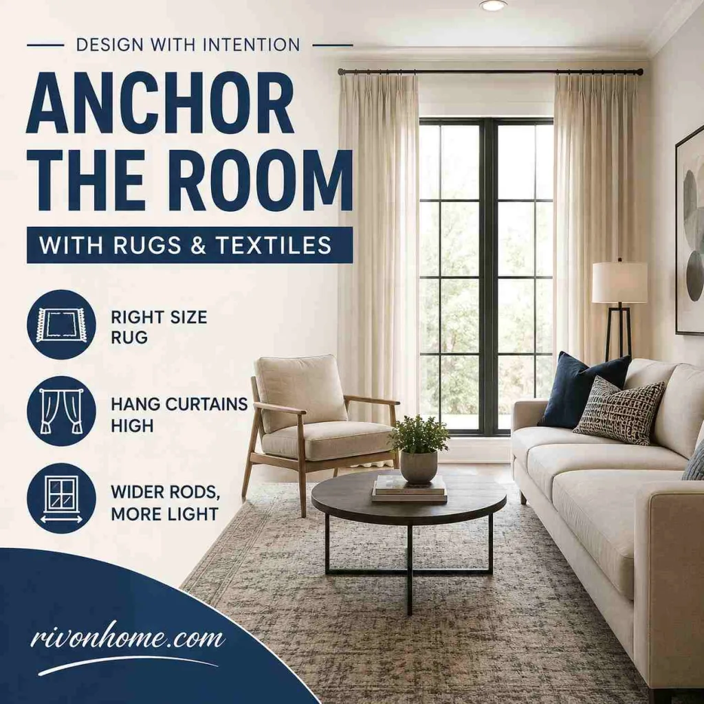 Interior Decoration Tips Use Rugs and Textiles to Anchor a Room