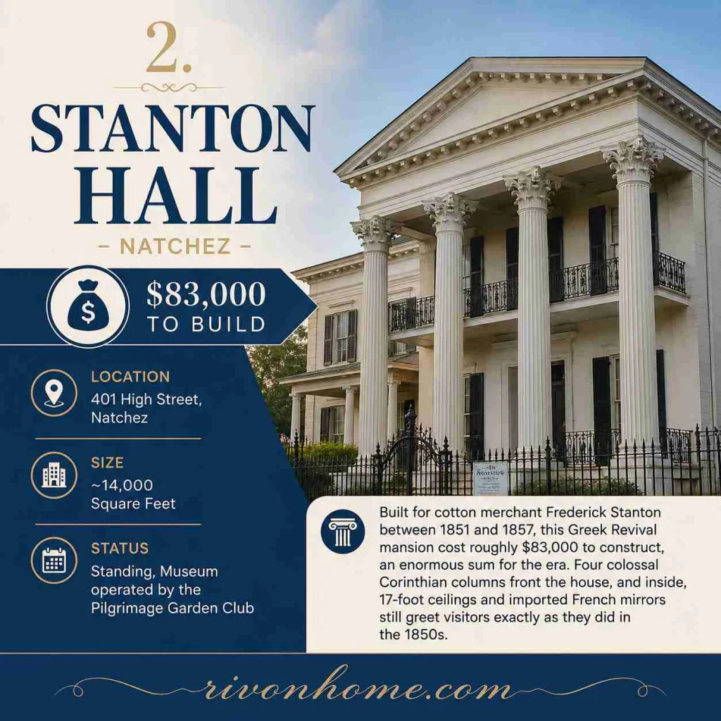 Largest House in Mississippi 2. Stanton Hall, Natchez — $83,000 to Build
