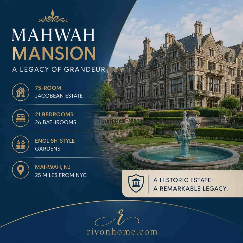 largest houses in New Jersey 3. The Crocker-McMillin Mansion — 675 Ramapo Valley Road, Mahwah (Reported 45,000–50,000 sq ft)