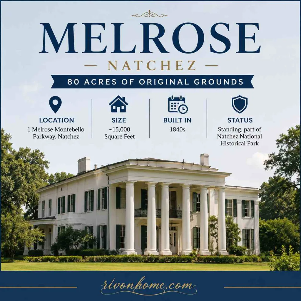 Largest House in Mississippi 3. Melrose, Natchez — 80 Acres of Original Grounds