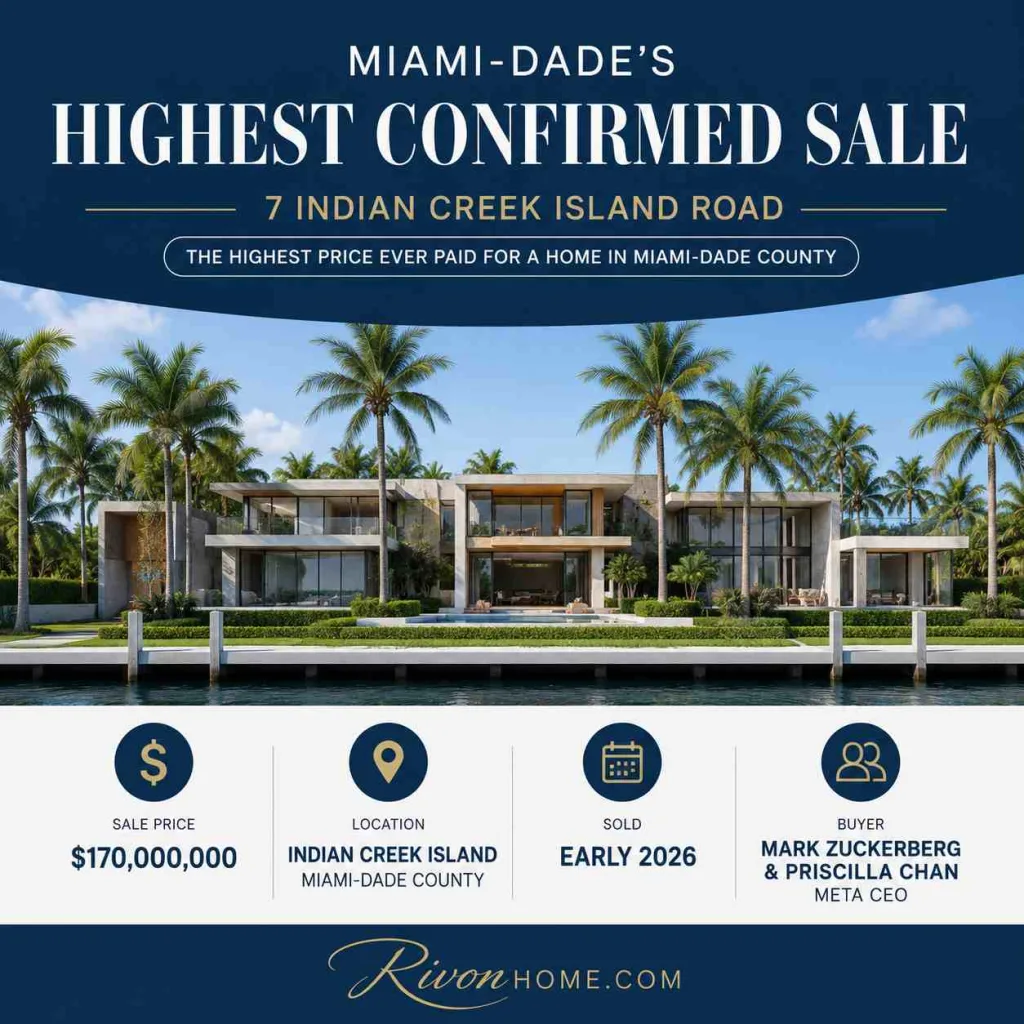 Most Expensive House in Florida 3. Miami-Dade's Highest Confirmed Sale: 7 Indian Creek Island Road (Zuckerberg Purchase)