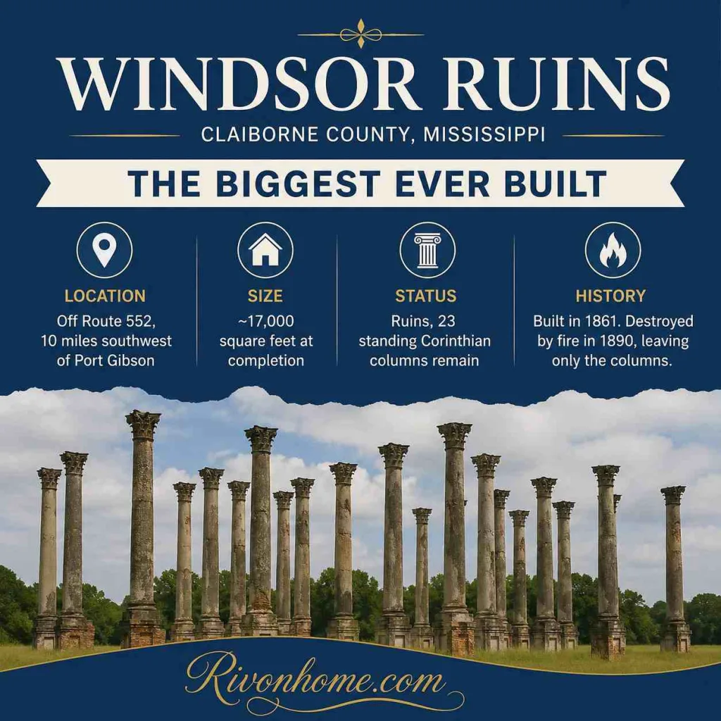Largest House in Mississippi 1. Windsor Ruins, Claiborne County — The Biggest Ever Built