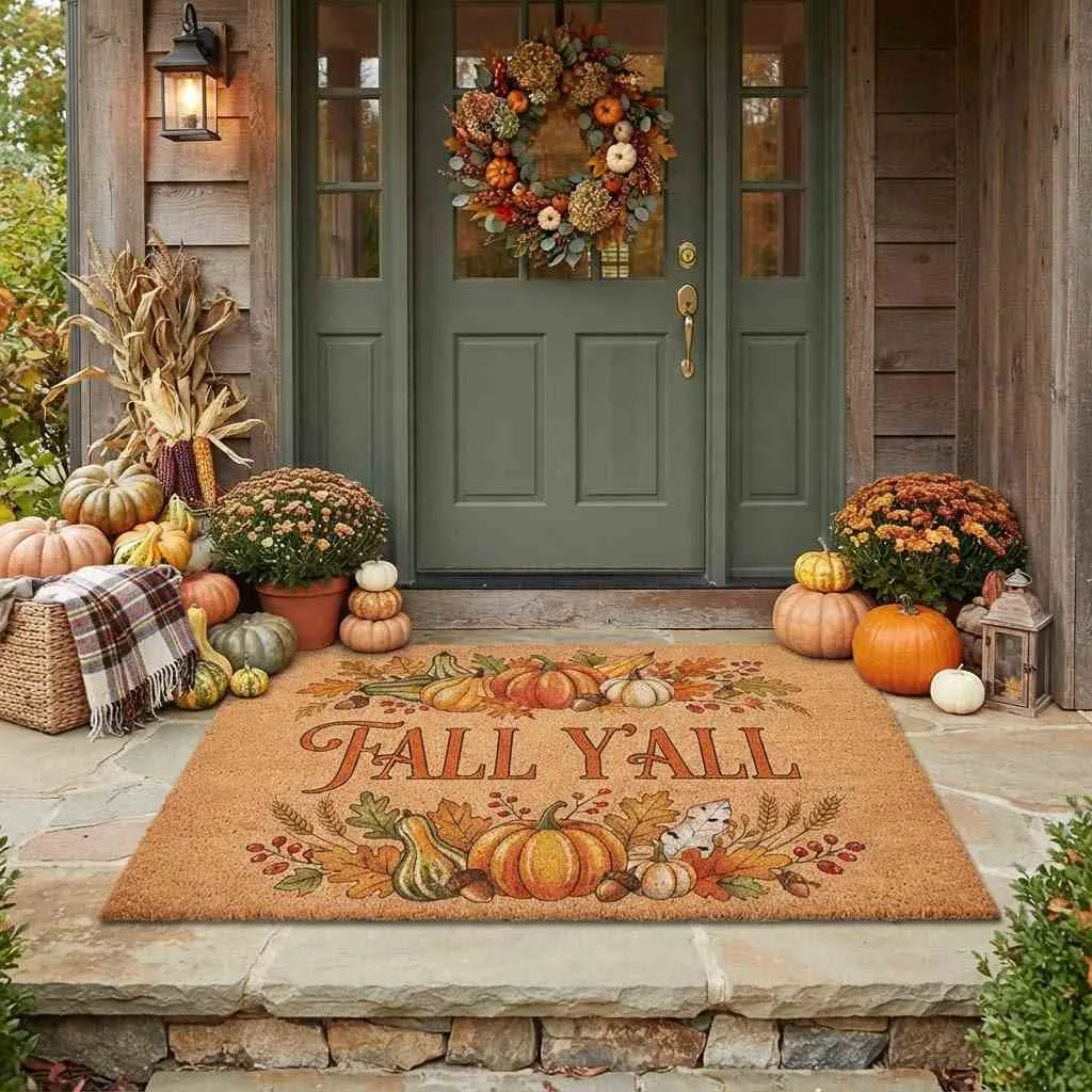 15 Autumn Entryway Decor Ideas to Make Your Front Door Everyone's Favorite Spot This Fall 14 A Harvest-Themed Welcome Mat