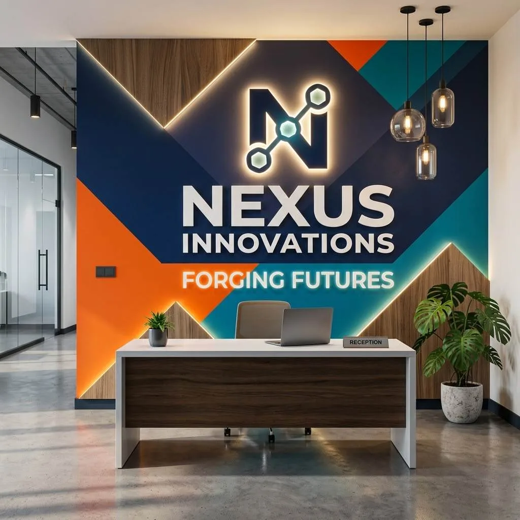 14 Reception Desk Design Ideas That'll Make a Killer First Impression 5 4. Bold Branded Backdrop