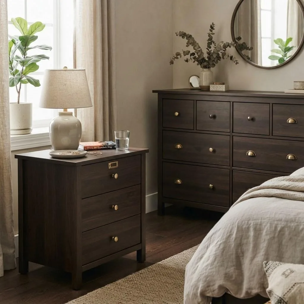 Brass Drawer Pulls on Nightstands and Dressers