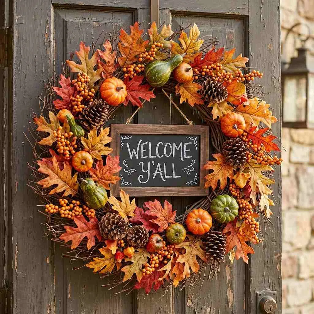 15 Fall Wreath Ideas to Welcome the Season in Style 16 Chalkboard Sign Wreath