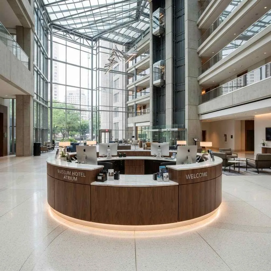 14 Reception Desk Design Ideas That'll Make a Killer First Impression 12 11. Circular Island Desk
