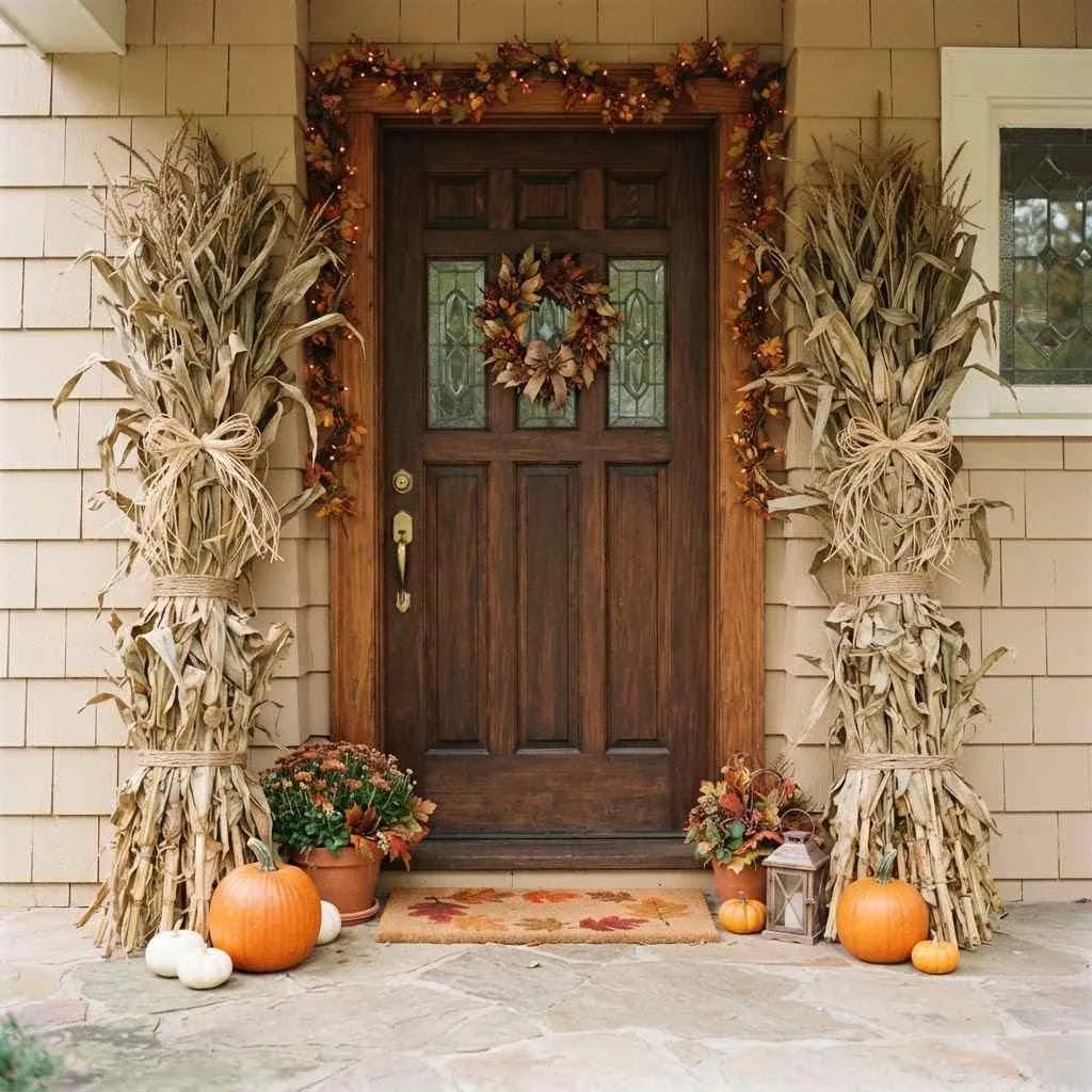 15 Autumn Entryway Decor Ideas to Make Your Front Door Everyone's Favorite Spot This Fall 7 Corn Stalks Framing the Doorway