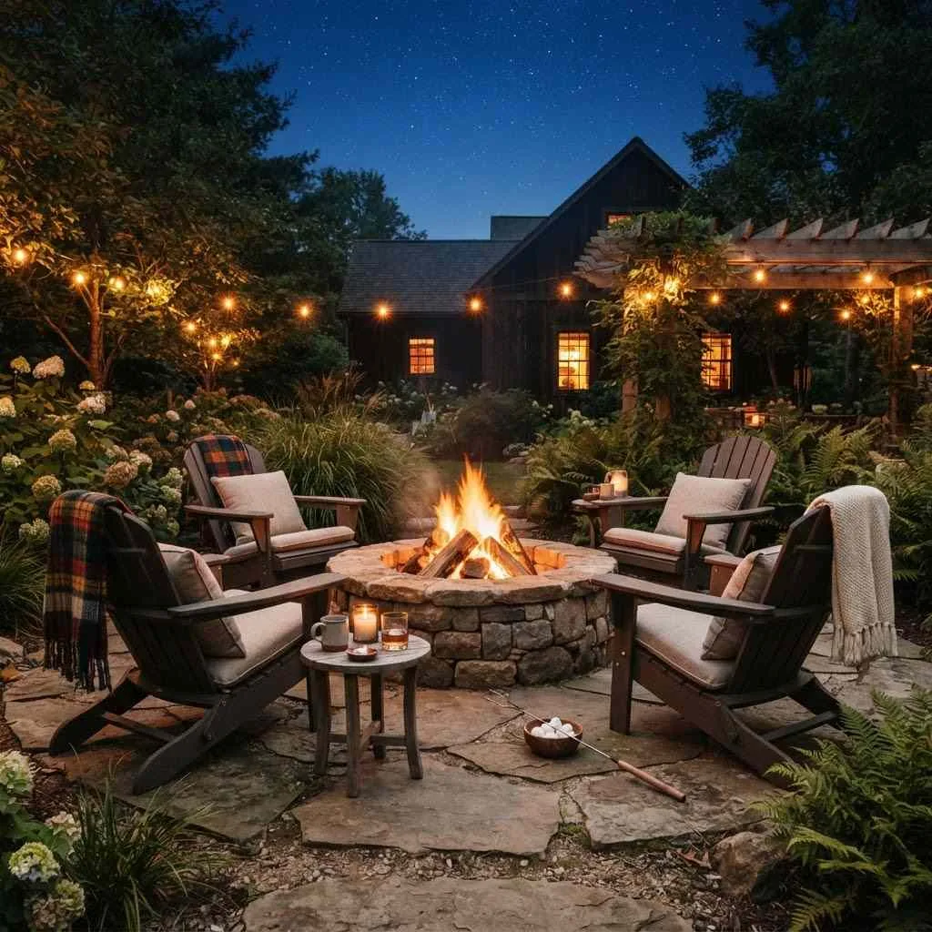 14 Outdoor Living Space Ideas That'll Make You Want to Move Outside 2 Cozy Fire Pit Lounge compressed