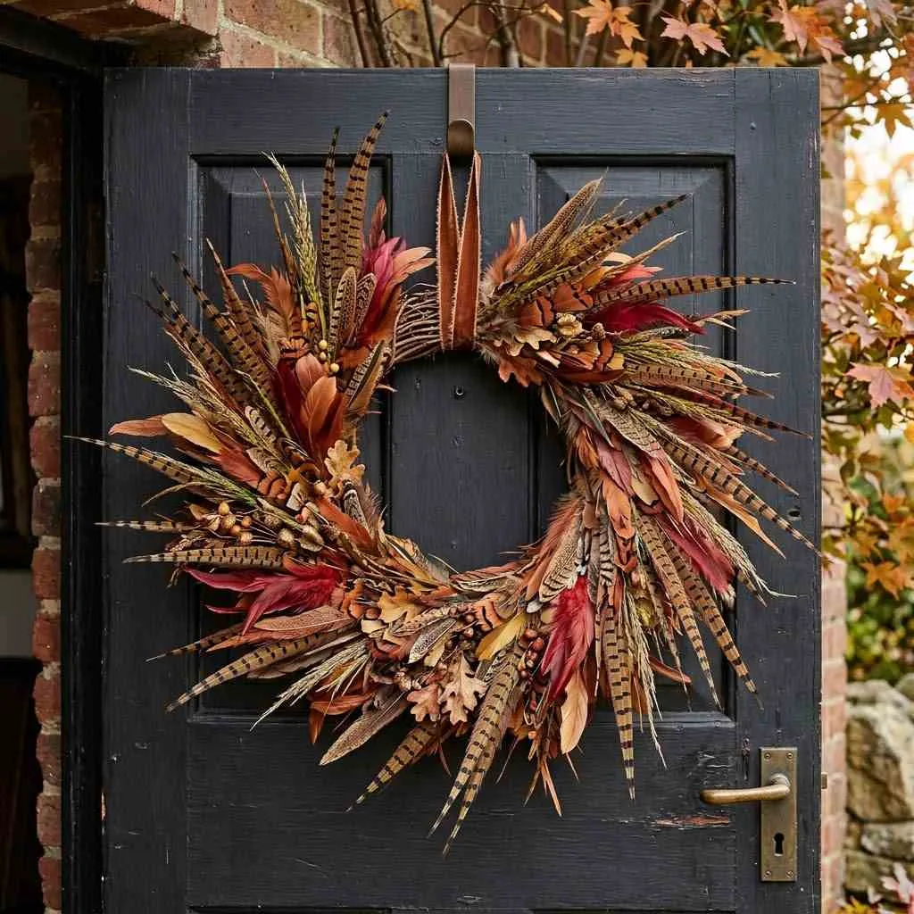 15 Fall Wreath Ideas to Welcome the Season in Style 10 Feather and Pheasant Wreath