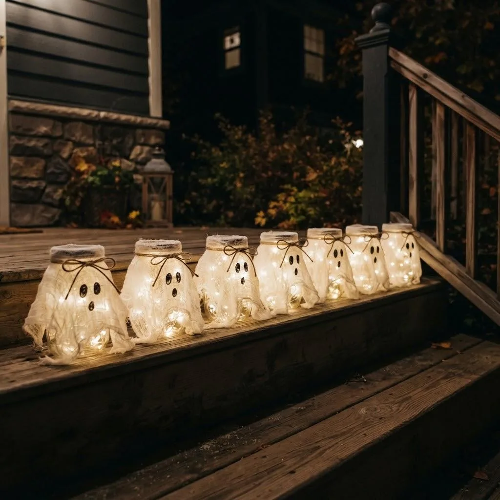 15 Halloween Decor Ideas for 2026 4 Glowing Ghost Jar Lanterns