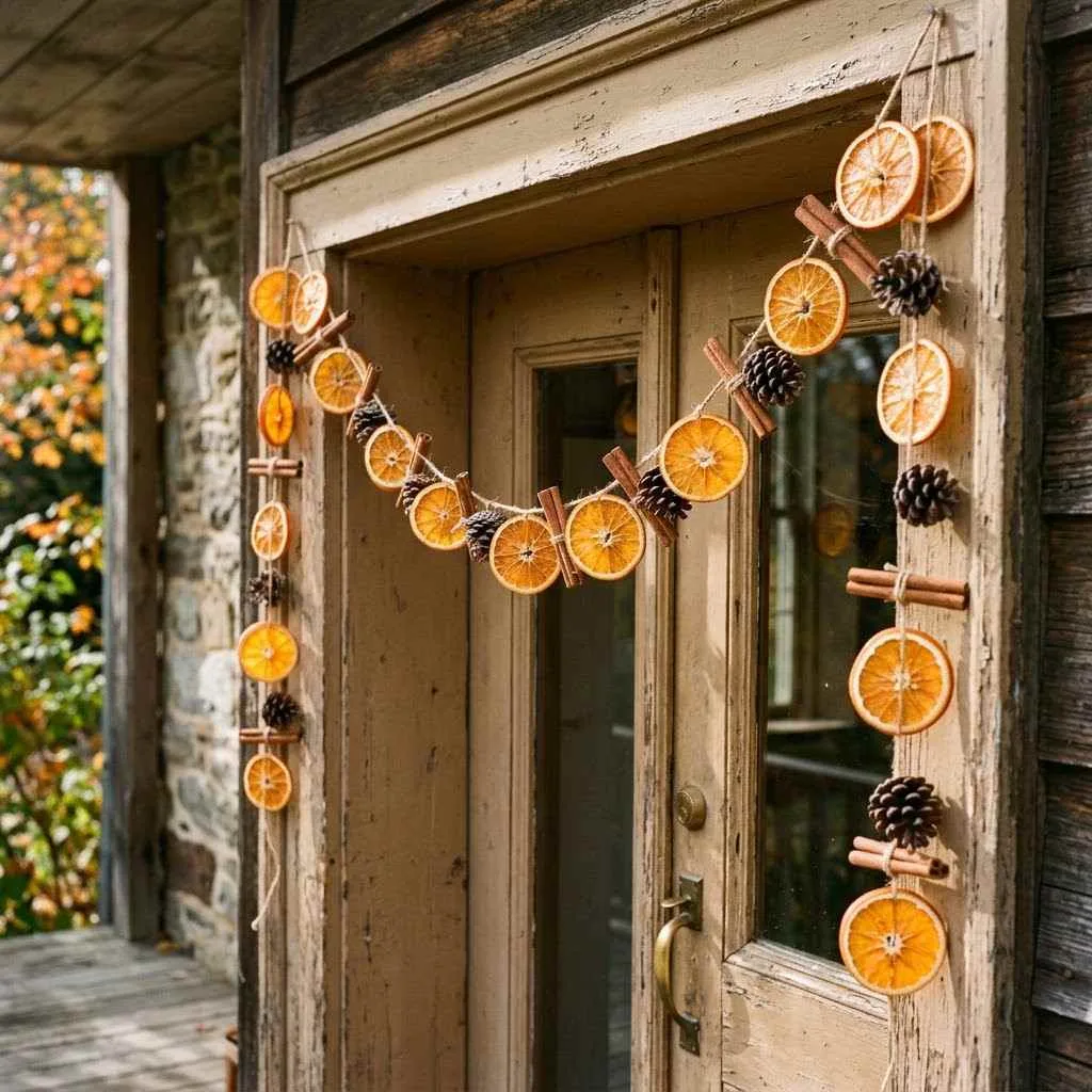 15 Autumn Entryway Decor Ideas to Make Your Front Door Everyone's Favorite Spot This Fall 11 Hanging Dried Orange Slice Garlands