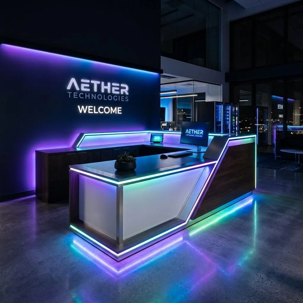 14 Reception Desk Design Ideas That'll Make a Killer First Impression 7 6. Illuminated LED Accent Desk