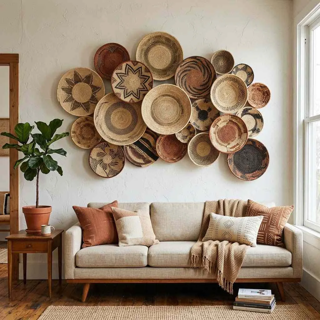 Layered Woven Baskets as Wall Art