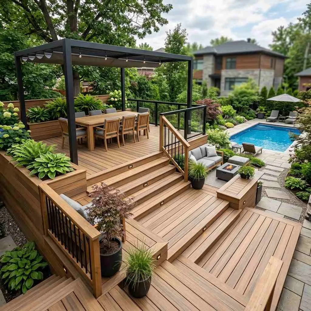 14 Outdoor Living Space Ideas That'll Make You Want to Move Outside 11 Multi Level Deck Design compressed