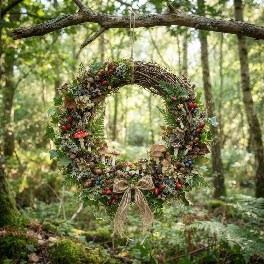 15 Fall Wreath Ideas to Welcome the Season in Style 11 Mushroom and Moss Woodland Wreath