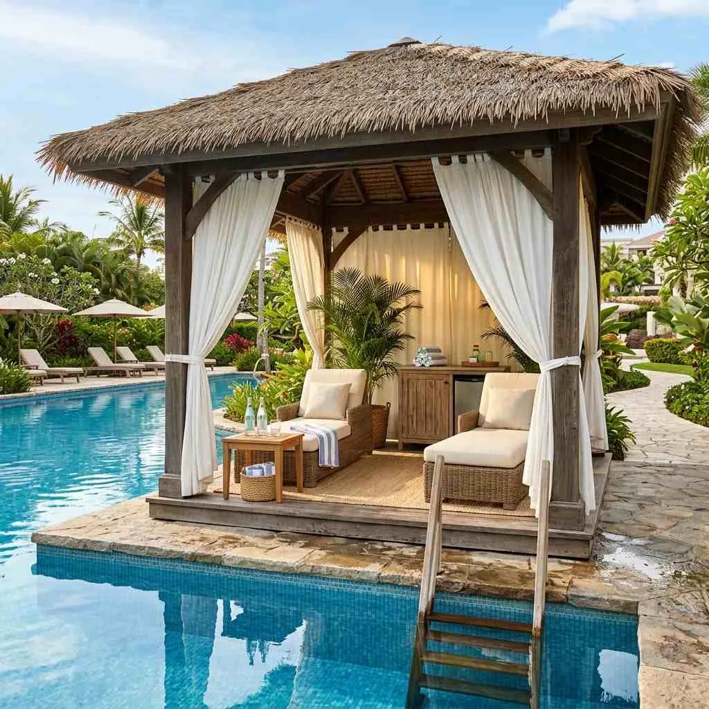 14 Outdoor Living Space Ideas That'll Make You Want to Move Outside 10 Poolside Cabana compressed