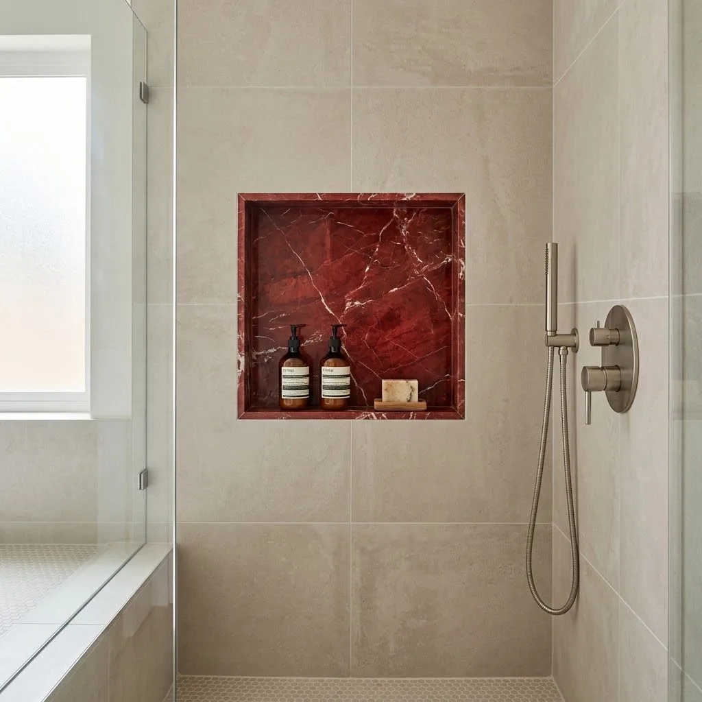 8. Red Marble Accent Niche