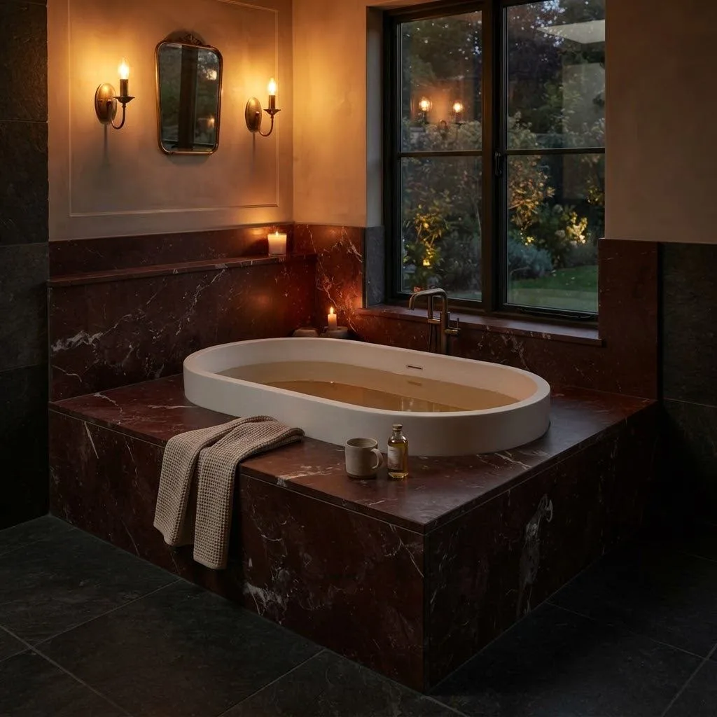6. Red Marble Freestanding Tub Surround