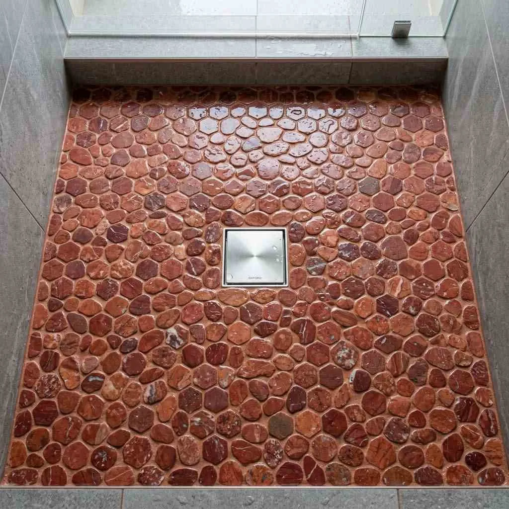 13. Red Marble Mosaic Shower Floor