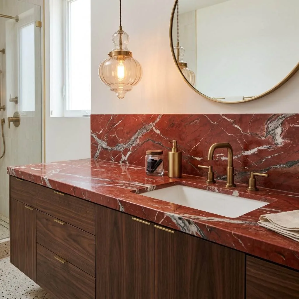 3. Red Marble Vanity Countertop