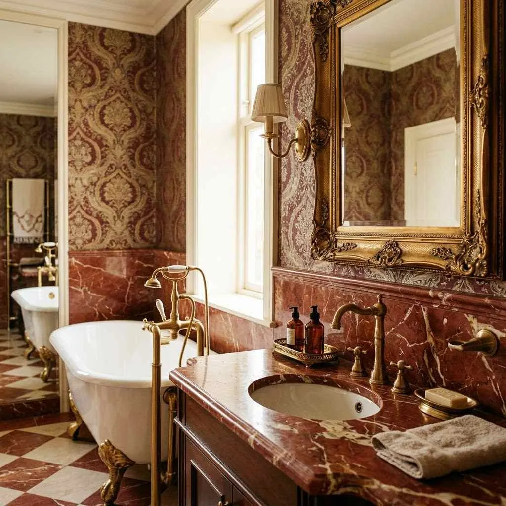 14. Red Marble and Brushed Gold Combination