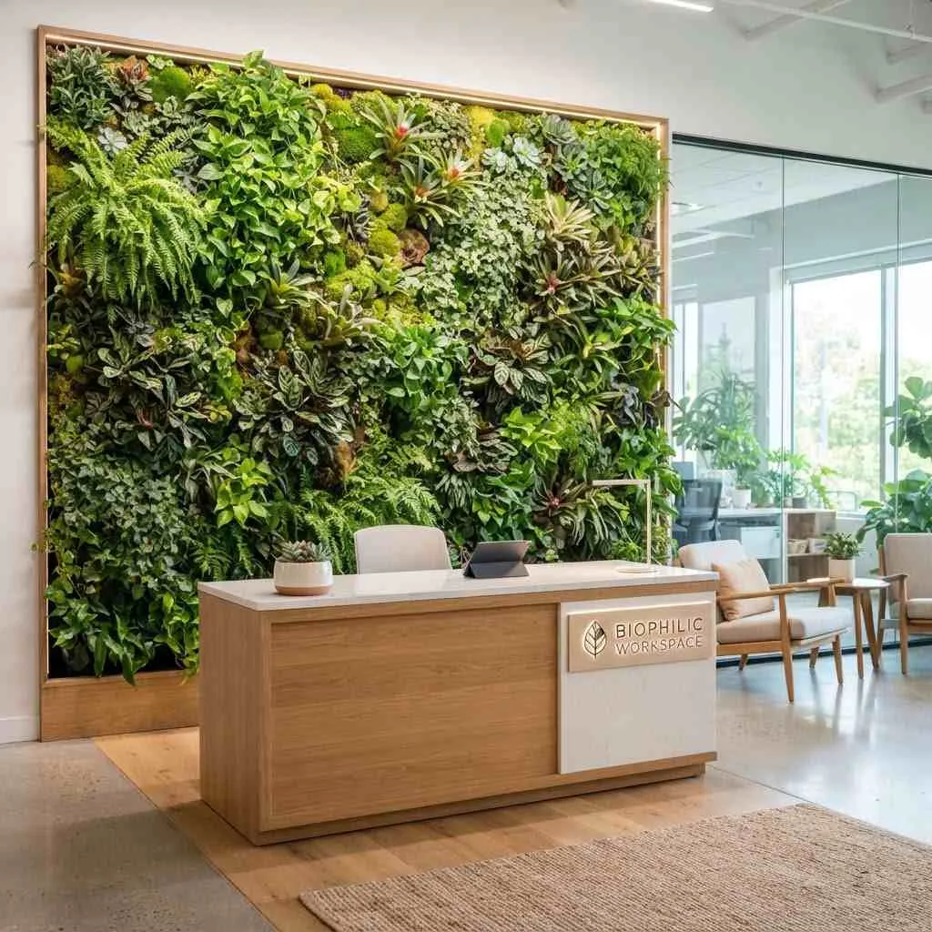 14 Reception Desk Design Ideas That'll Make a Killer First Impression 4 3. Statement Living Green Wall