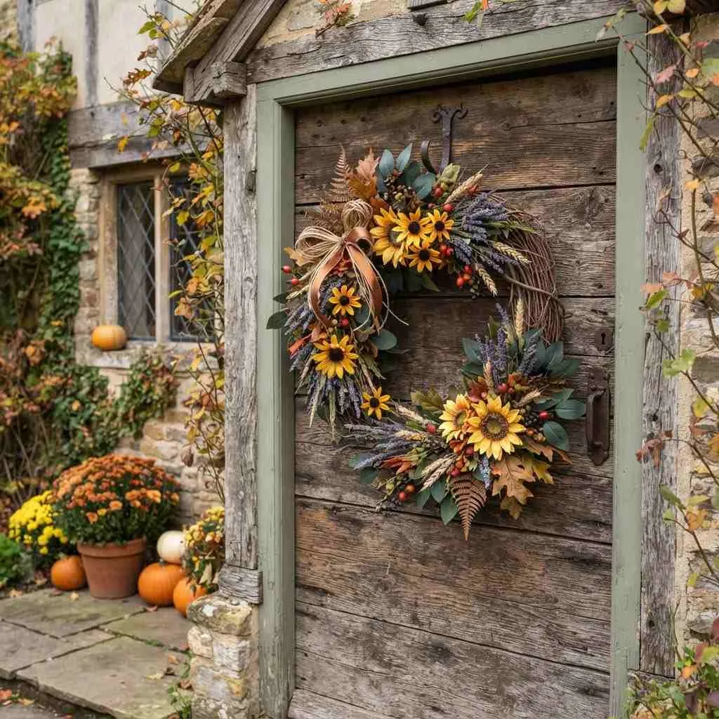 15 Fall Wreath Ideas to Welcome the Season in Style 7 Sunflower and Wildflower Wreath