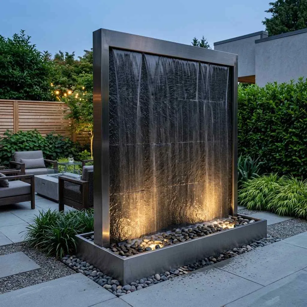 15 Luxury Backyard Design Ideas That'll Make Your Neighbors Jealous 14 Water Wall Feature