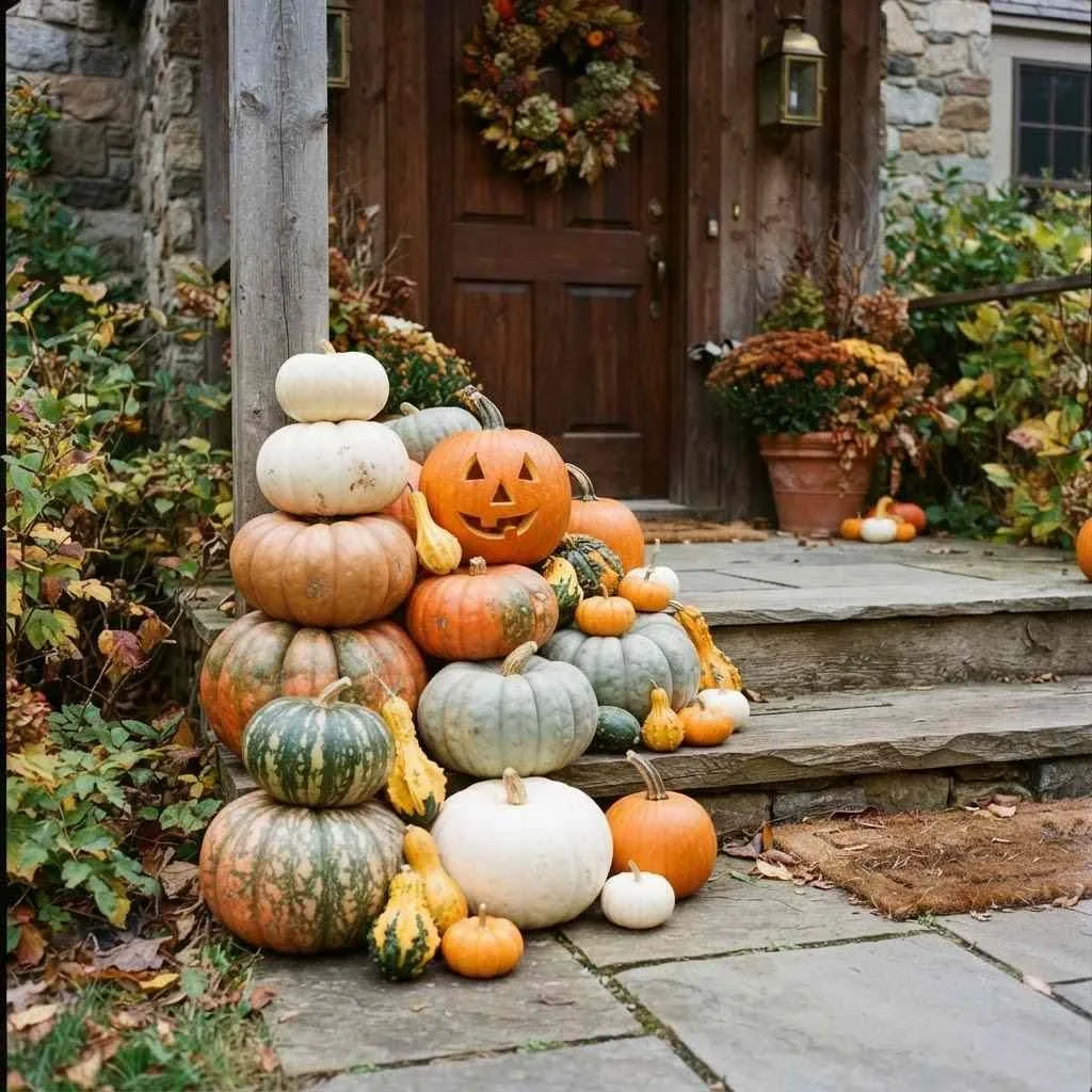15 Fall Porch Decorating Ideas to Cozy Up Your Home This Season 2 Classic Pumpkin Clusters