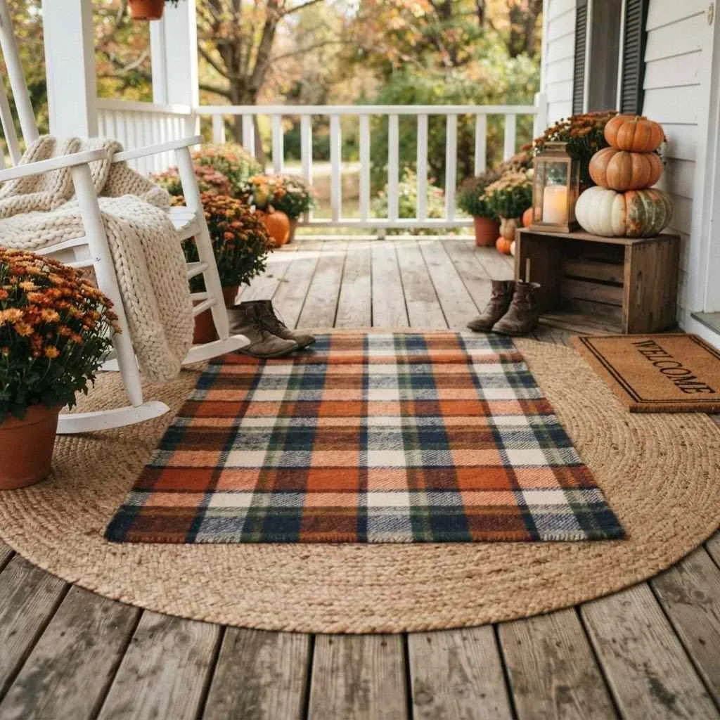 15 Fall Porch Decorating Ideas to Cozy Up Your Home This Season 3 Cozy Layered Rugs