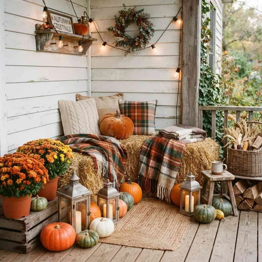 15 Fall Porch Decorating Ideas to Cozy Up Your Home This Season 4 Hay Bale Seating Nooks