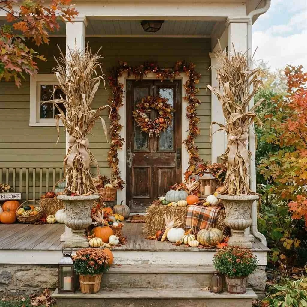 15 Fall Porch Decorating Ideas to Cozy Up Your Home This Season 5 Dried Corn Stalk Bundles
