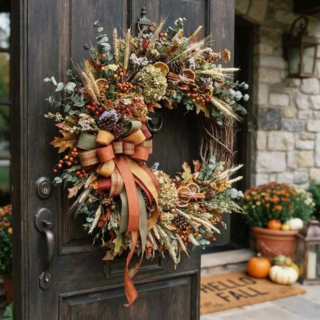 15 Fall Porch Decorating Ideas to Cozy Up Your Home This Season 7 Statement Fall Wreath
