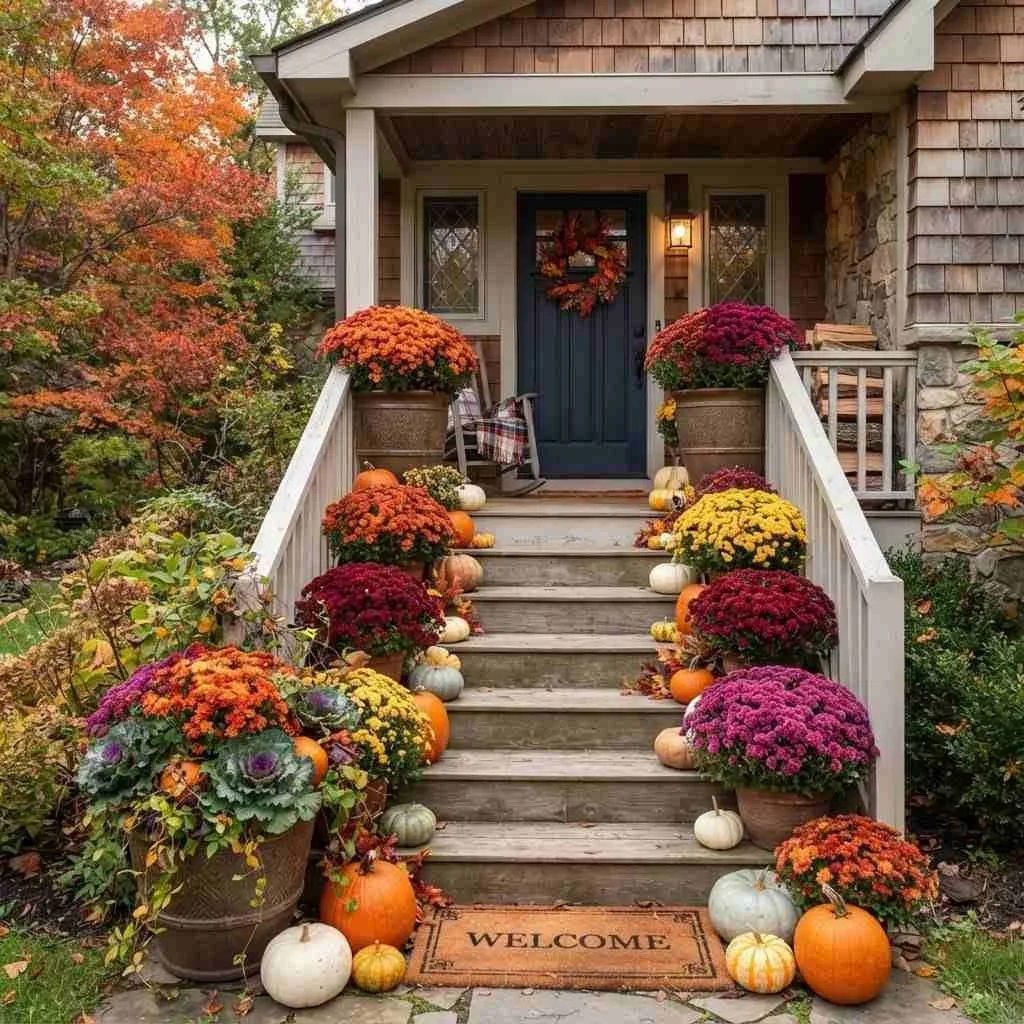 15 Fall Porch Decorating Ideas to Cozy Up Your Home This Season 8 Mum-Filled Planters