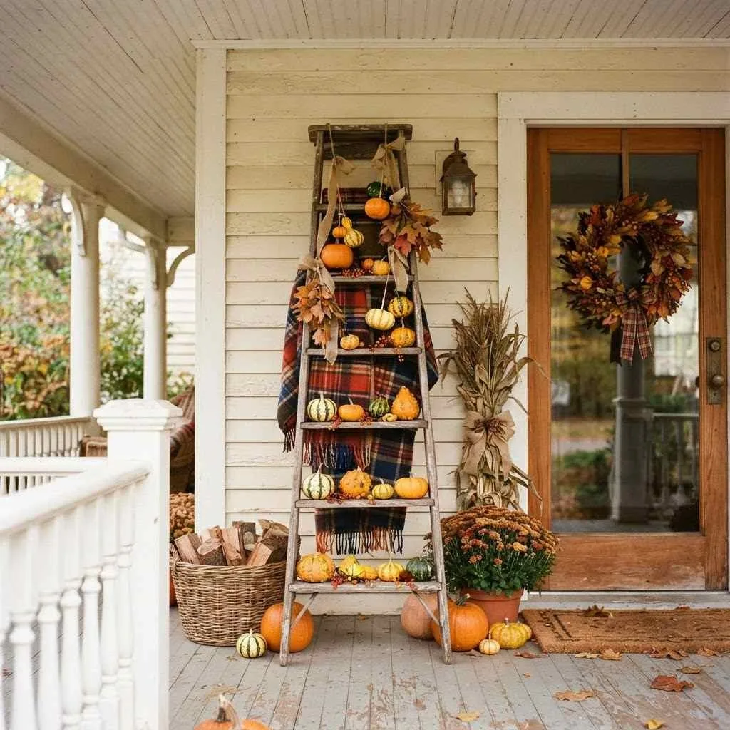15 Fall Porch Decorating Ideas to Cozy Up Your Home This Season 9 Vintage Ladder Display