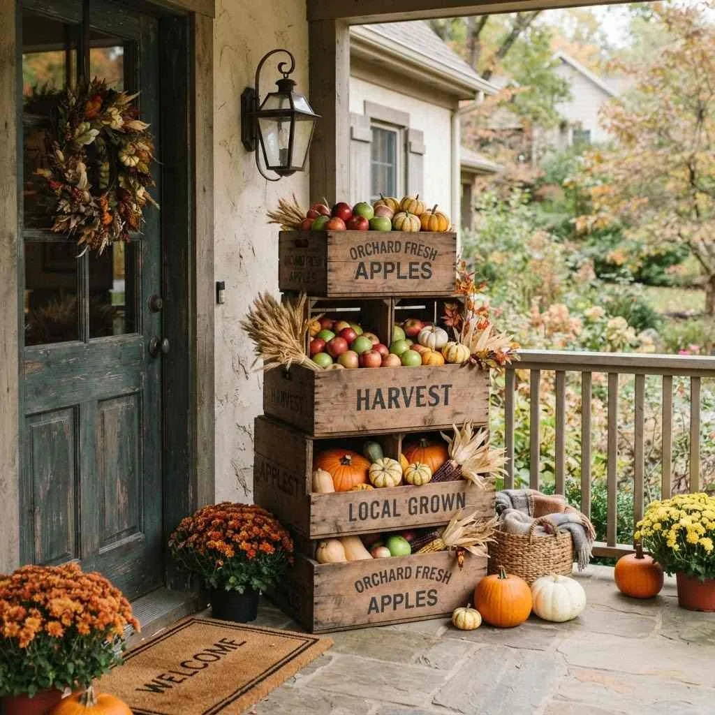 15 Fall Porch Decorating Ideas to Cozy Up Your Home This Season 11 Apple Crate Vignette