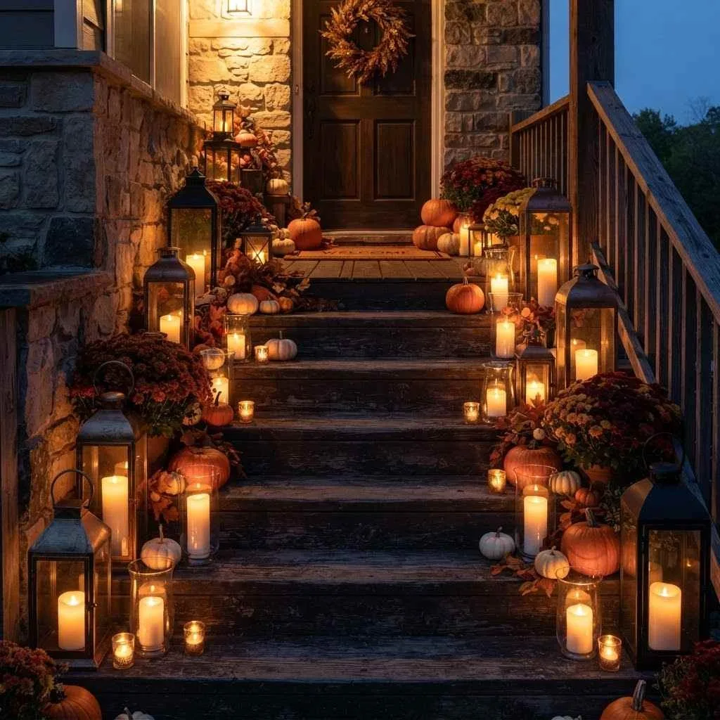 15 Fall Porch Decorating Ideas to Cozy Up Your Home This Season 13 Candle Lantern Pathway