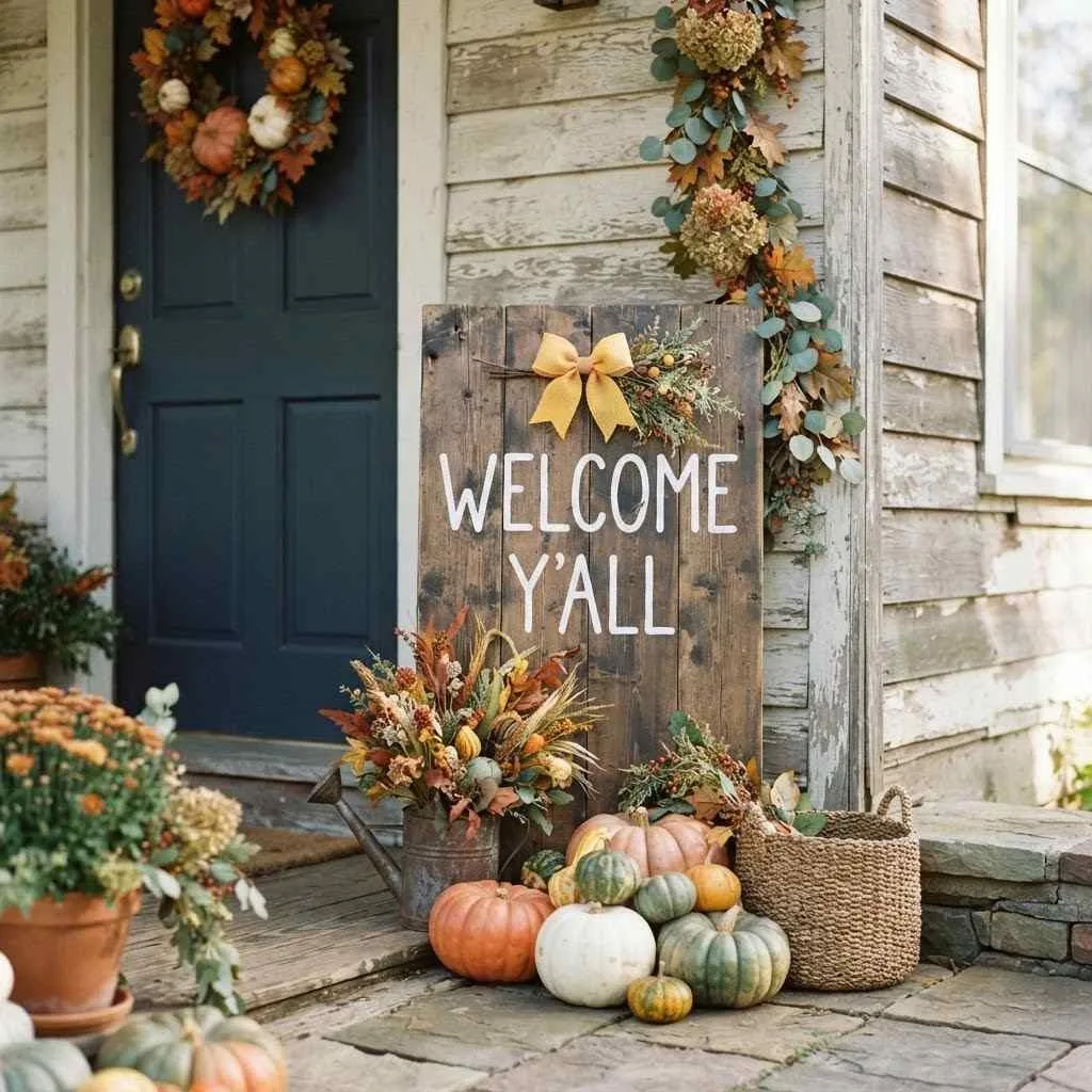 15 Fall Porch Decorating Ideas to Cozy Up Your Home This Season 16 Rustic Wooden Sign