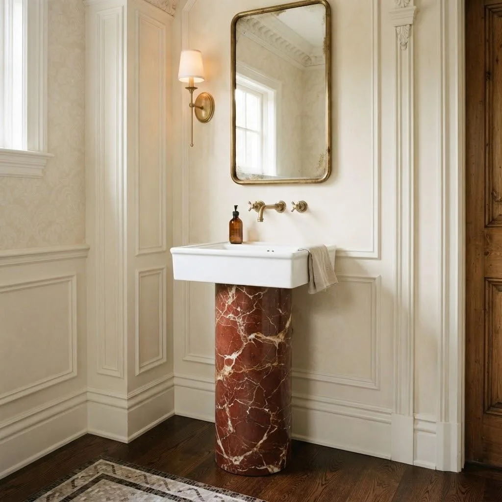 9. Red Marble Pedestal Sink Base