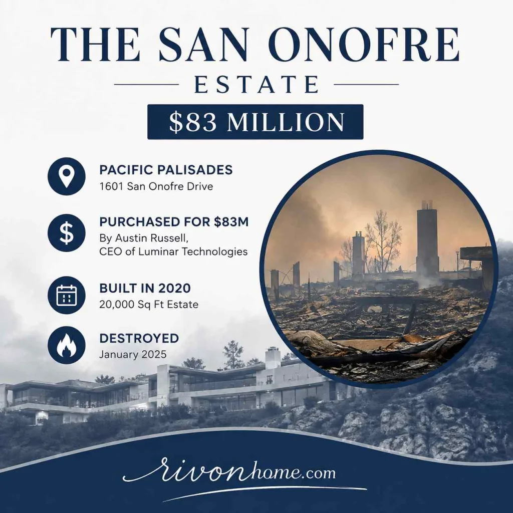 Most Expensive Mansion in LA Destroyed by Wildfires: The Full Story Behind 4 Lost Estates 2 Most Expensive Mansion in LA Destroyed by Wildfires 1. The San Onofre Estate $83 Million