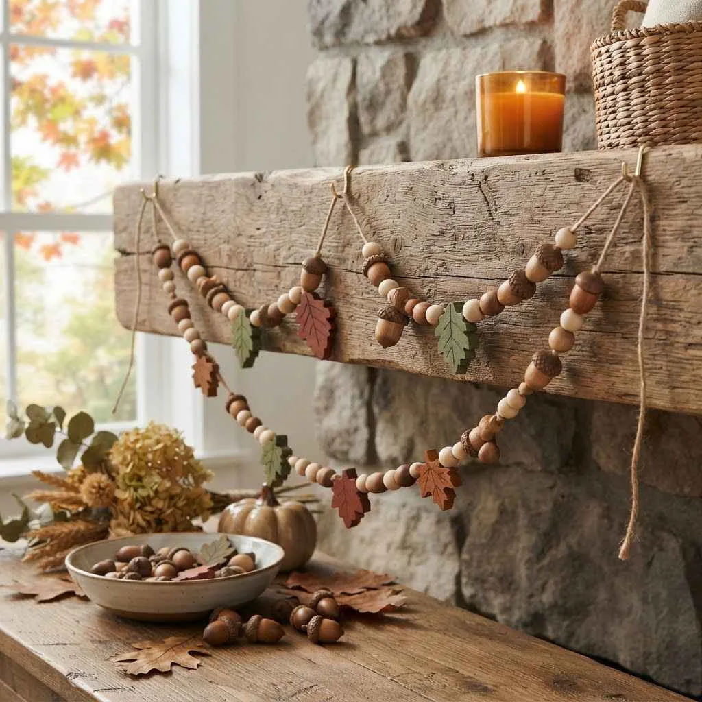 15 Wood Bead Garland Fall Ideas You'll Love 9 Acorn and Leaf Bead Mix