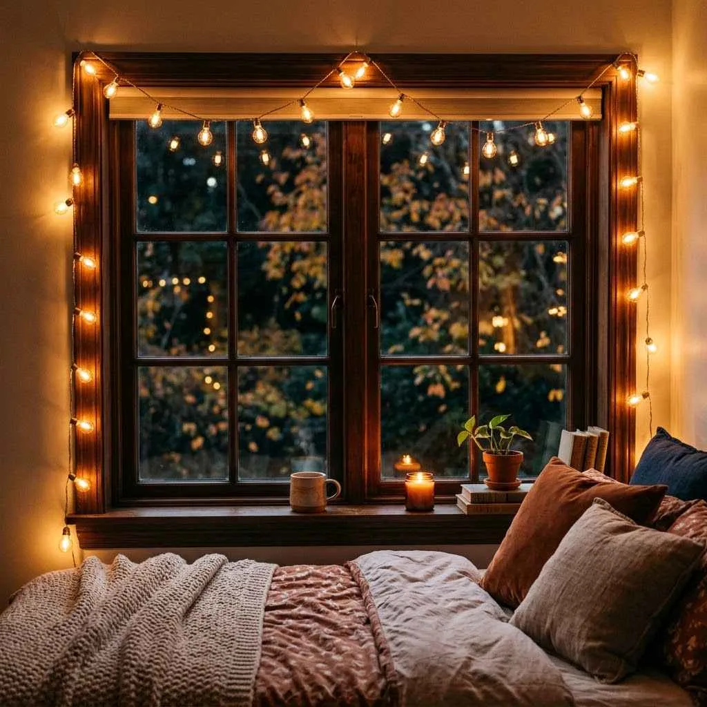 15 Fall Bedroom Decor Ideas That'll Make You Never Want to Leave Your Bed 11 10. Add String Lights with Warm Bulbs