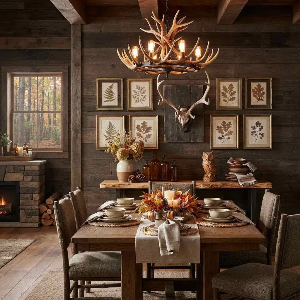 15 Fall Cabin Decor Ideas That'll Make You Never Want to Leave 7 6. Antler and Nature-Inspired Wall Decor