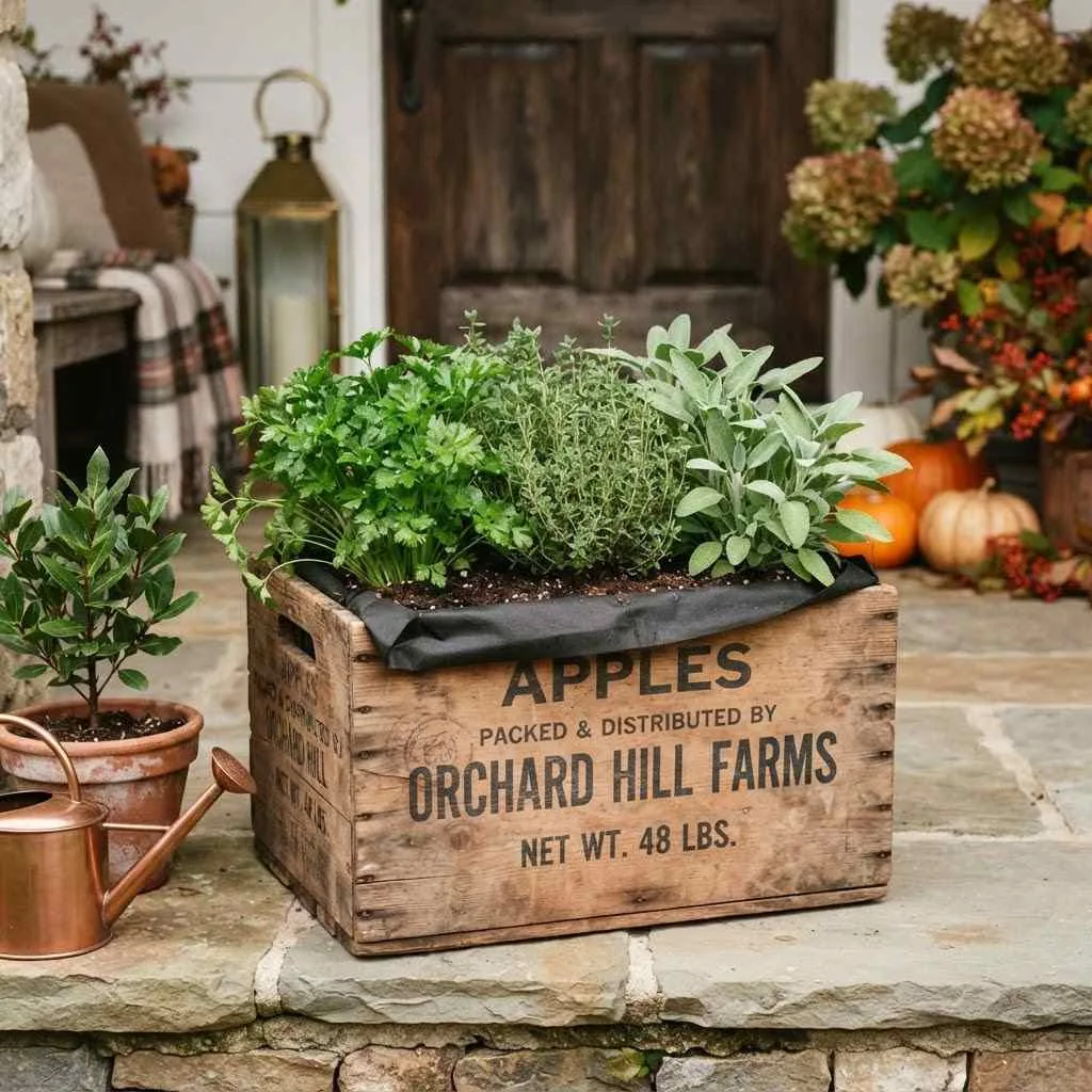 15 Fall Planter Ideas to Cozy Up Your Porch This Season 7 Apple Crate Herb Garden