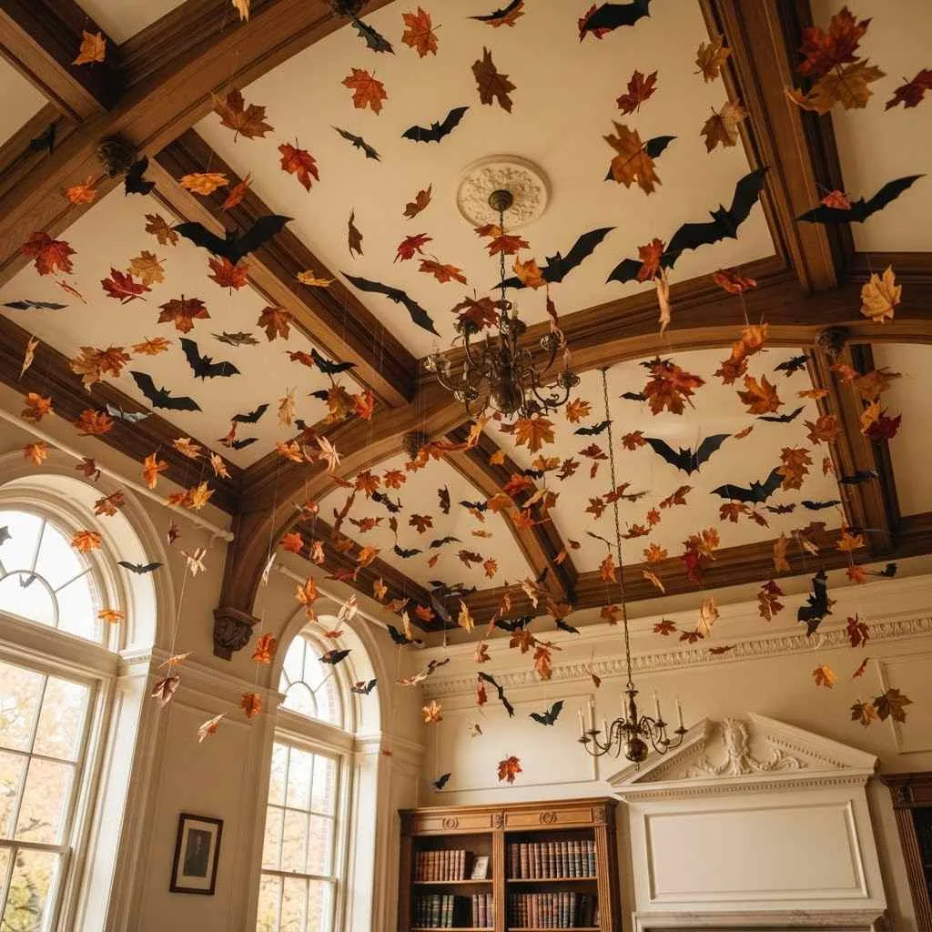 15 Halloween Classroom Decor Ideas That'll Make Your Room the Talk of the School! 15 Autumn Leaves and Bats Ceiling Display