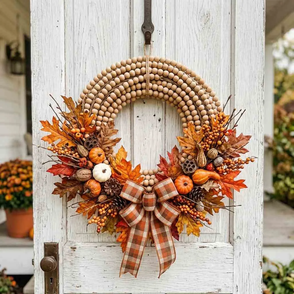 15 Wood Bead Garland Fall Ideas You'll Love 16 Beaded Garland Wreath Base