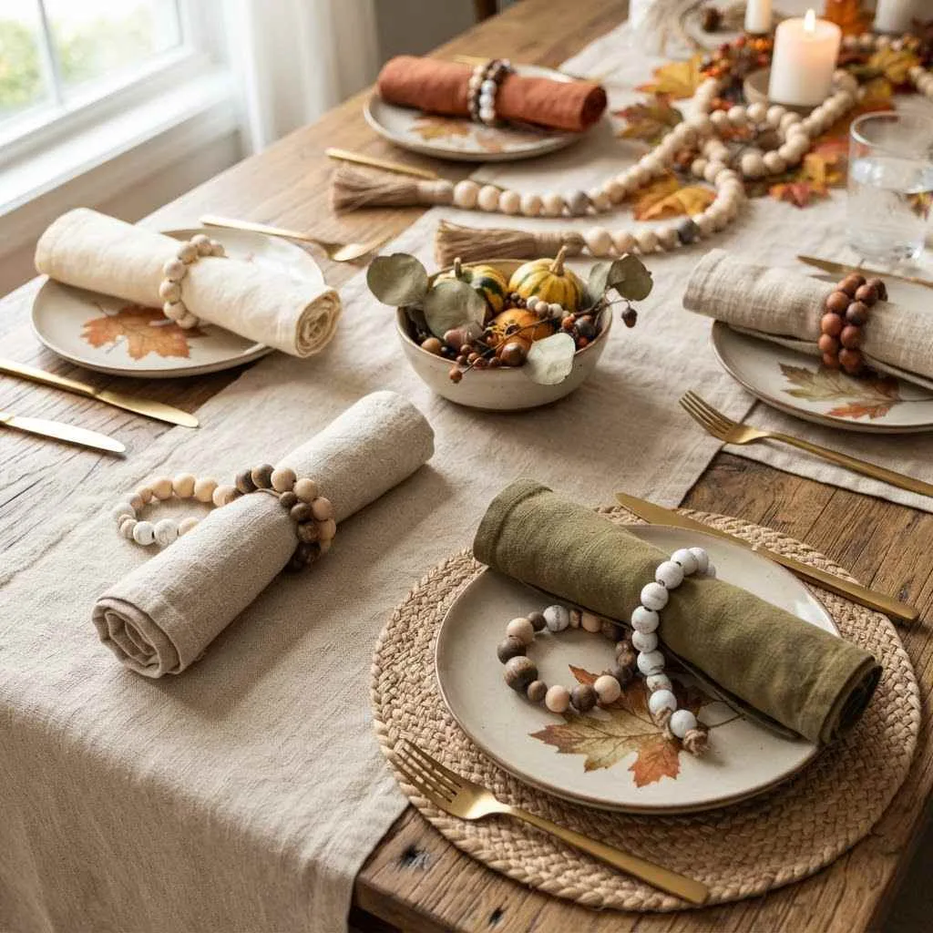 15 Wood Bead Garland Fall Ideas You'll Love 11 Beaded Napkin Ring Set