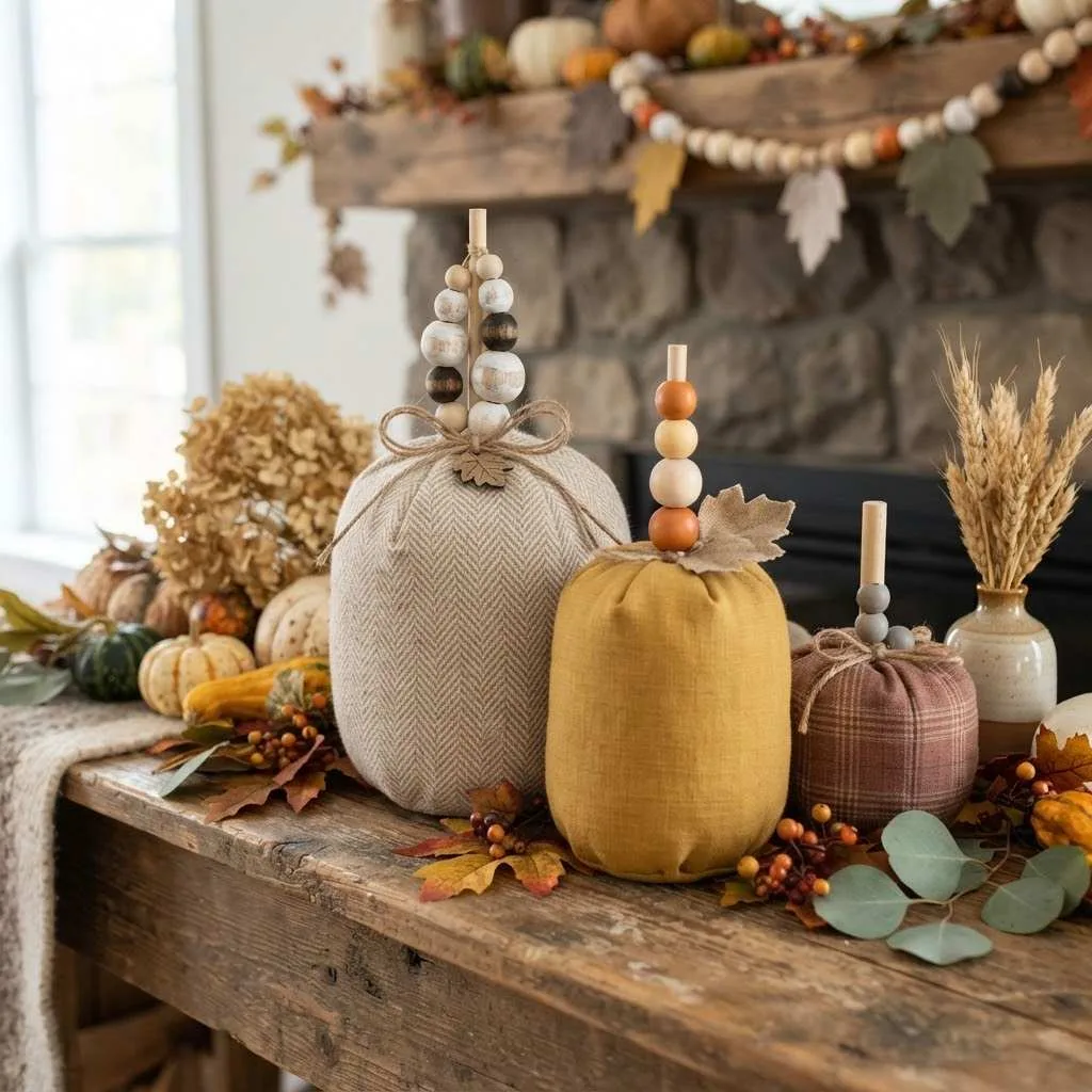 15 Wood Bead Garland Fall Ideas You'll Love 13 Beaded Pumpkin Stem Topper